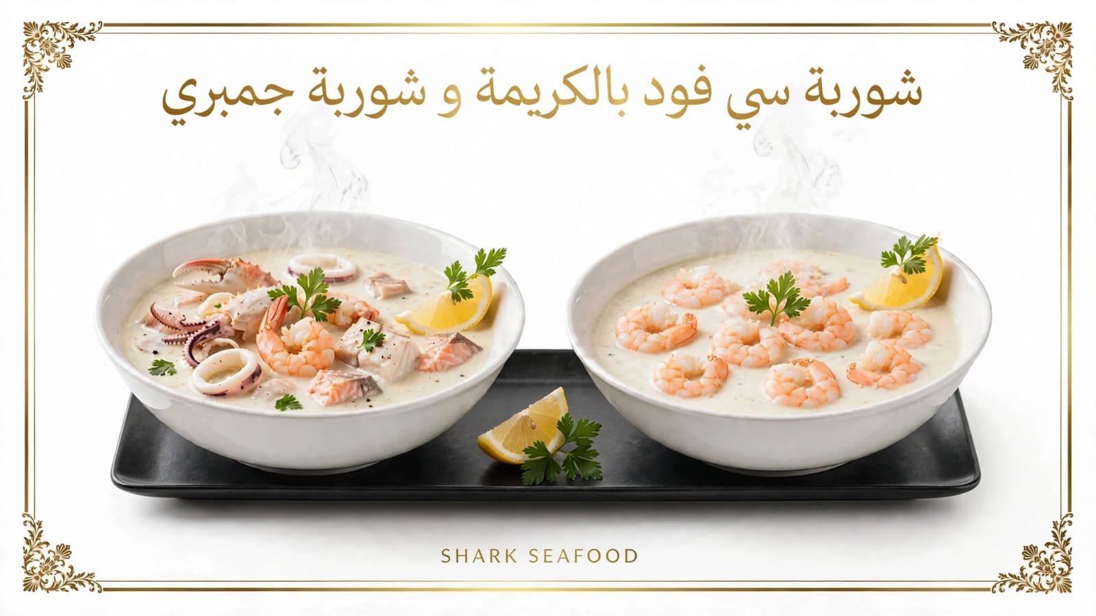شوربه سي فود بالكريمه وشوربه جمبري